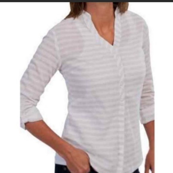 Mountain Hardwear Daralake Gauze White Striped Button Down Shirt Small - Picture 1 of 5